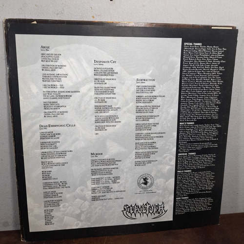 Imagem 4 de 8 de Vinil Lp Sepultura Arise Com Encarte Bom Estado