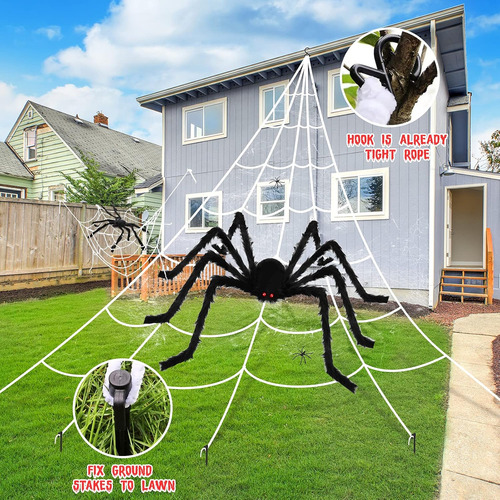 Araña De 30cm Y Telaraña Gigante De 7m Decoración Halloween