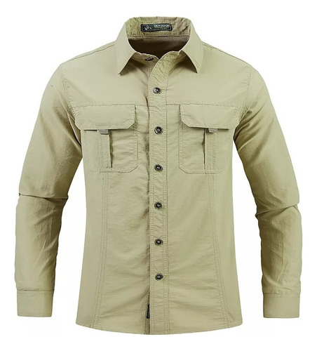 Camisa Militar De Manga Larga Para Hombre De Talla Grande