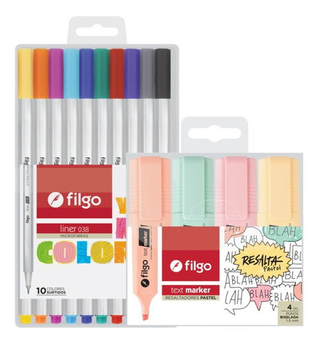 Combo 10 Microfibras Filgo  + 4 Res Filgo Text Marker Pastel