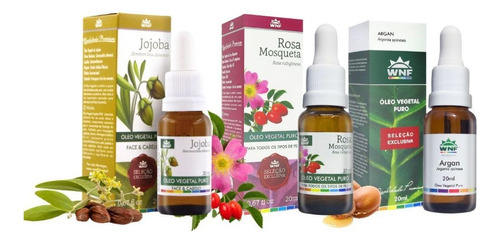  Kit 3 Óleo Vegetal De Jojoba Rosa Mosqueta E Argan Wnf