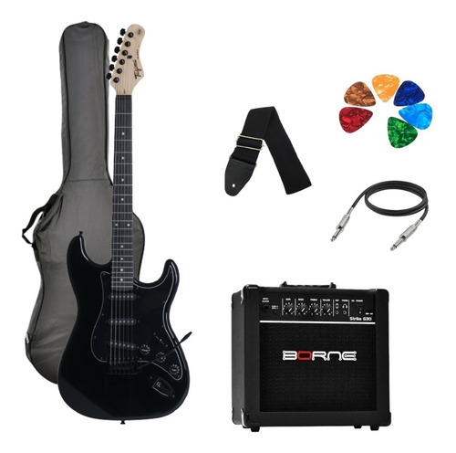 Imagem 1 de 8 de Kit Guitarra Tagima Woodstock Tg500 Bk Strato G30 Preto