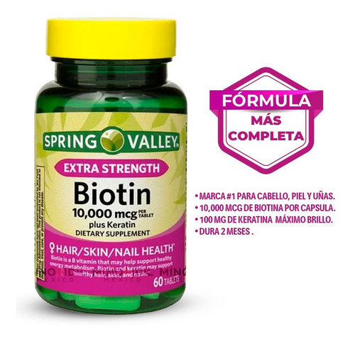 Imagen 2 de 8 de Cabello Hermoso Biotina 10,000 C/ Keratina 60 Tabletas