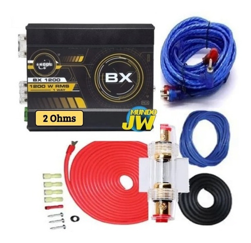 Potencia Amplificador Boog 1200 Rms 2 Ohms  Mono+ Kit Cables