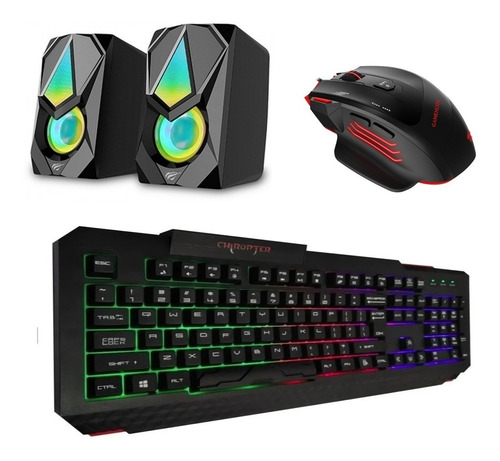 Combo Gamer Parlantes + Mouse + Teclado Retroiluminado