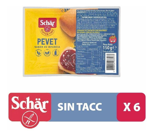 Pan Schar Pevet Sin Tacc Y Sin Lactosa Caja Cerrada X 6 Uni.