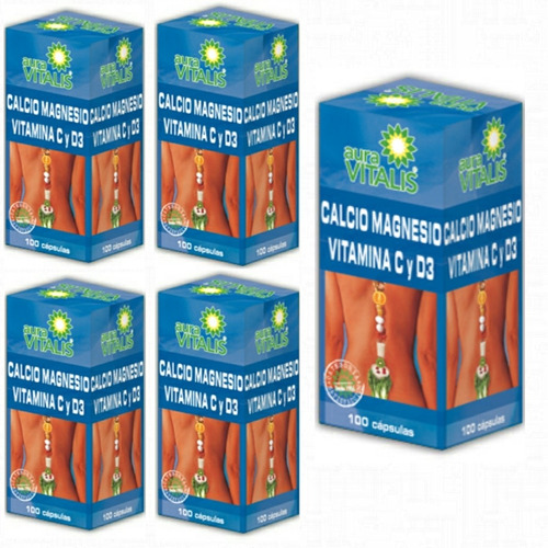 Pack Calcio Magnesio Vitamina C+d3 5 Frascos 100 Caps /u
