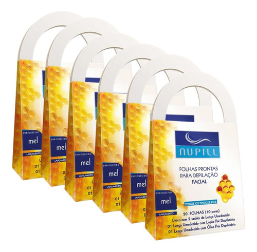 6cx Folhas Prontas Depilação Facial Mel Nupill 20 Folhas