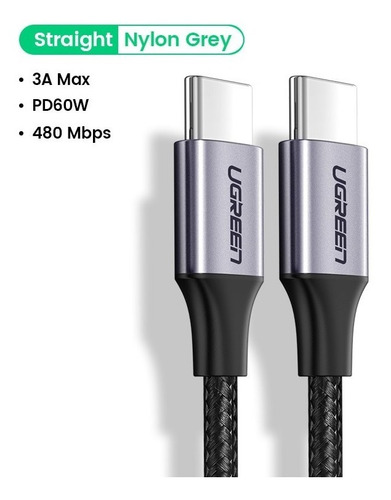 Cable Carga Rapida Ugreen 3a 60w & Datos Usb C - Usb C - 1m