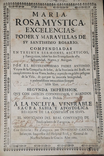 Maria Rosa Mistica Compañia De Jesus 1689 Antiguo Religion