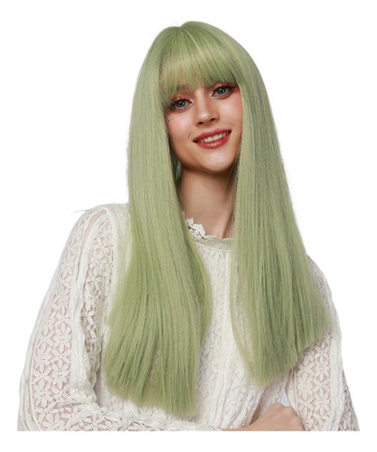 Xy Peluca De Pelo Largo Y Liso Verde Grass Rose Net