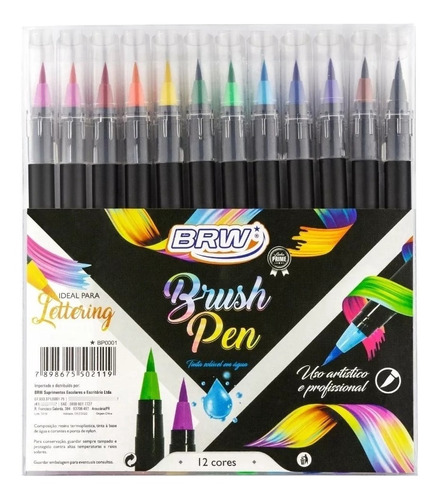 Kit Estojo 12 Caneta Pincel Brush Pen -  Lettering - Lindas 