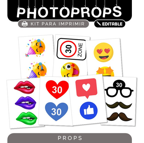 Photobooth Photoprop Cartelitos Para Imprimir 30 Años