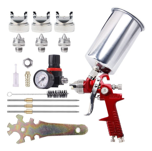 Pistola Gravedad Hvlp Pintura 1000ml Vaso Aluminio Para Auto Color Rojo