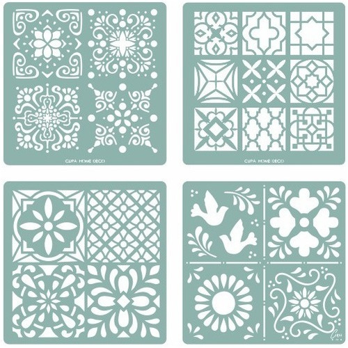  Kit Por 4 Stencil 30x30  Pared Tela Piso Muebles Deco