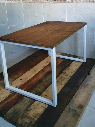 Imagen 3 de 4 de Mesa Ratona Industrial 100x50x45cm Hierro Y Madera Epoxi