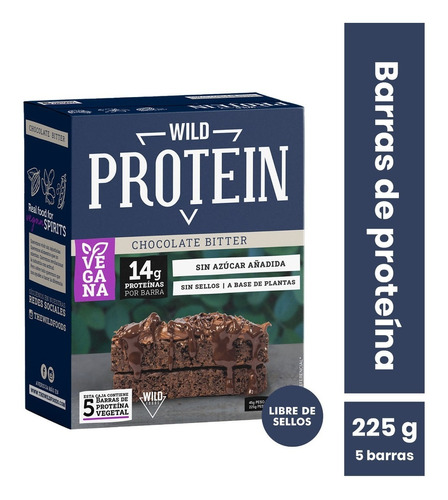 Imagen 1 de 1 de Wild Protein Vegana Chocolate Bitter 5 Unidades