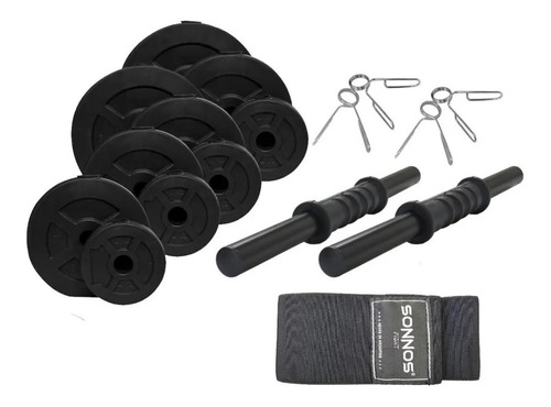 Set 2 Mancuernas + 24 Kg Discos Pvc + Regalo Banda Circular! Color Negro