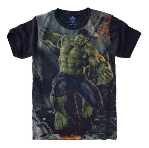 Camiseta Unissex Preta Super Heróis Hulk Plus Size