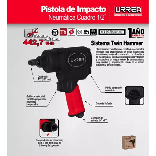 Pistola De Impacto De 1/2 Urrea 442ft-lb Urr-up731a Rojo 50/60hz