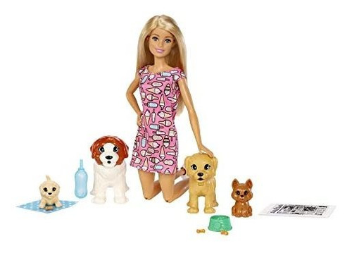 Muñeca Barbie Guardería De Perritos Rubia Y Set De Juego