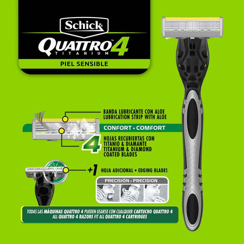 Schick Quattro Titanium, Cartucho 4 Piezas
