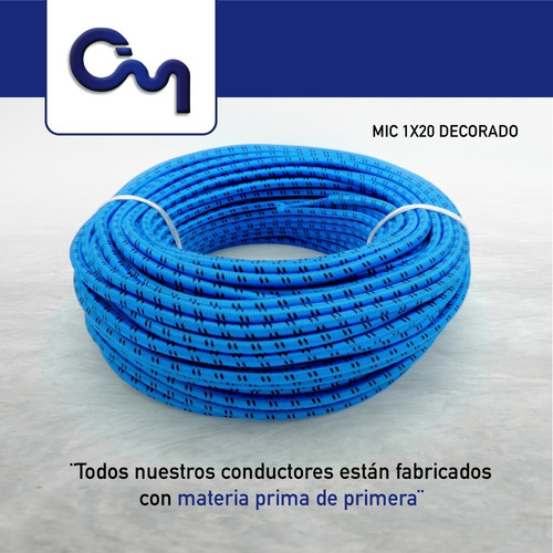Cable Decorado Para Micrófono 2x24 Rollo Azul Con 20 Mts