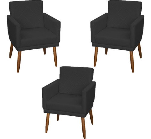 Kit 3 Poltronas Decorativas Para Recepção Consultório Cores Cor Preto Desenho Do Tecido Suede Liso
