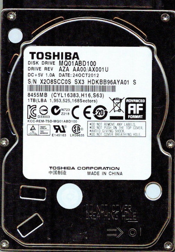 Disco Duro Hdd 1 Tb 2.5 Toshiba Mq01abd100 (Reacondicionado)