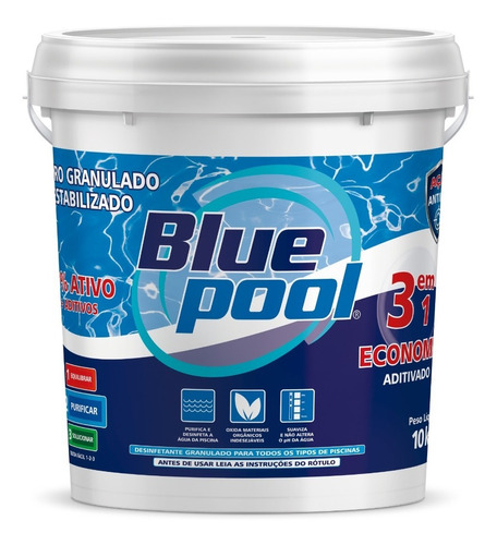 Balde Cloro Piscina C/10kg Blue Pool Economic 3 Em 1 Fluidra