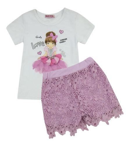 Short Y Playera De Niña, Conjunto Infantil De Moda.