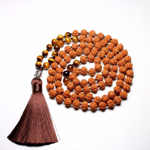 Auténtico Rudraksha Mala 5 Cara Panchamukhi 108 Cu Tiger Eye