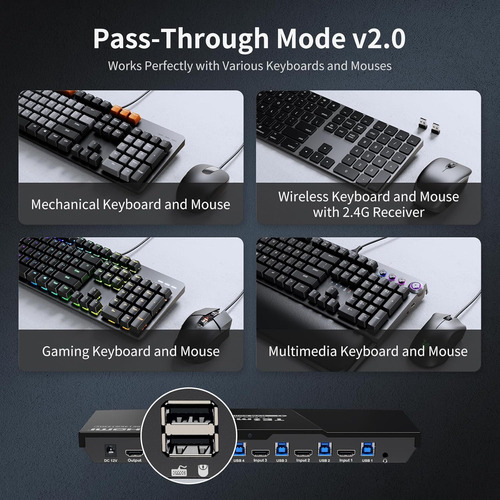 Conmutador Kvm Tesmart 8k @60hz Hdmi, 1 Monitor, 4 Ordenador