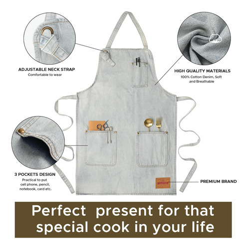 Delantal De Chef Con Bolsillos, Delantal De Cocina De Mezcli