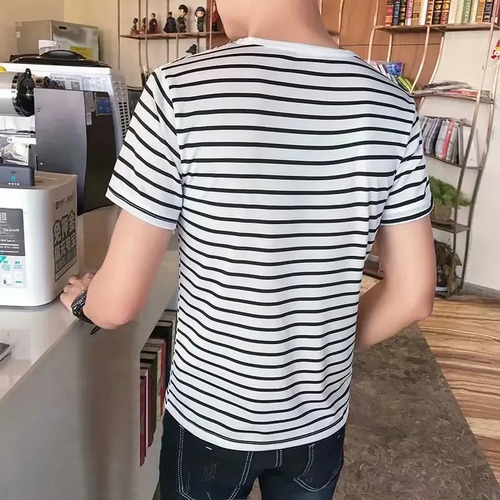 Camiseta De Manga Corta A Rayas A Rayas Para Hombre, Ropa De