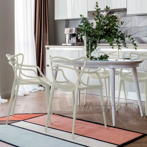 Magma Life Sillas para Comedor Spica: Set de 4 Sillas de Plástico Resistente con Diseño Moderno en el Respaldo. Perfectas para Eventos u Hogar. ¡Estilo y Durabilidad en un Solo Conjunto! (Beige)