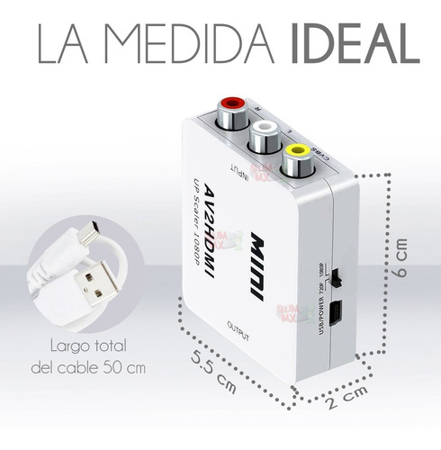 Imagen 3 de 9 de Mini Adaptador Convertidor Señal Rca - Hdmi 1080p 720p Tv
