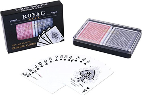 2-decks Poker Size Royal 100% Naipes De Plastico En Estuche 