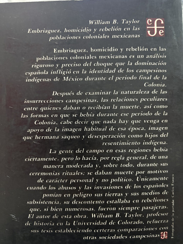 Embriaguez Homicidio Rebelión Poblaciones Coloniales. Taylor (Usado)