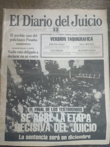 El Diario Del Juicio Nº 13 * Agosto 1985 * Perfil *