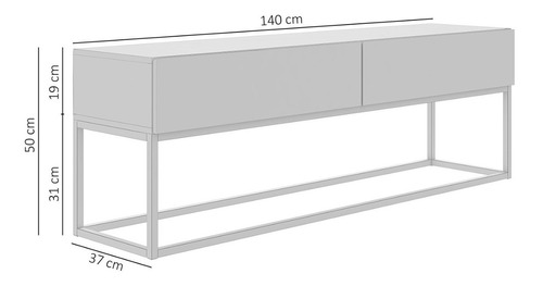 Rack Eros 140cm - Modelo/estilo Industrial Moderno 2 Gavetas Cor Off White/preto