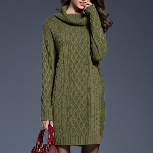 Vestido De Suéter Casual De Punto Con Cuello Alto De Color L