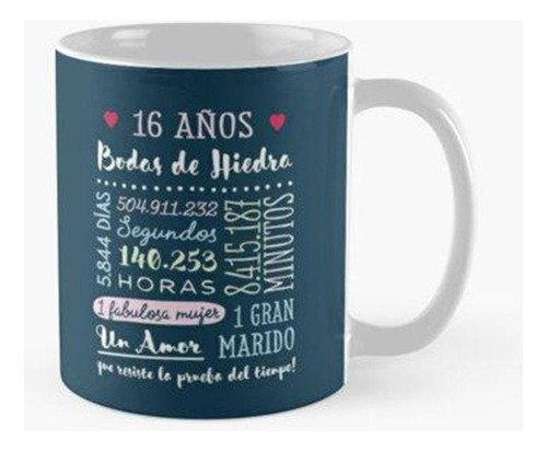 Taza X4 Bodas De Hiedra 16 Años Aniversario De Boda Regalo C