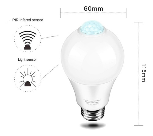 2 Bombillas Pir Con Sensor De Movimiento E27 De 85-265 V, 12