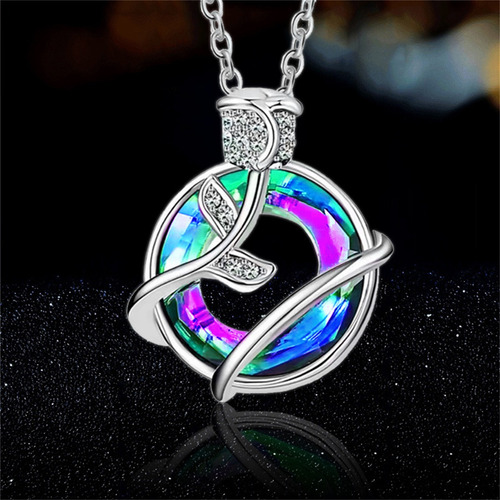 B Necklace Magical Colorful Cubic-zirconia Rose For Women Gr