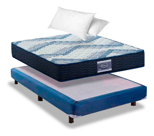 Colchon America Kenya King Size + Box Blue + Almohadas Color Blanco