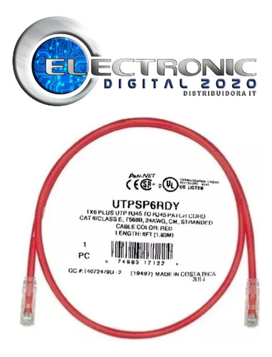 Patch Cord Panduit Utpsp6rdy 6ft 1,83m Cat 6 Cable Red Ori