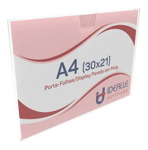 Imagem 1 de 5 de Kit 10 Displays Parede Porta Folha A4 Petg Horizontal