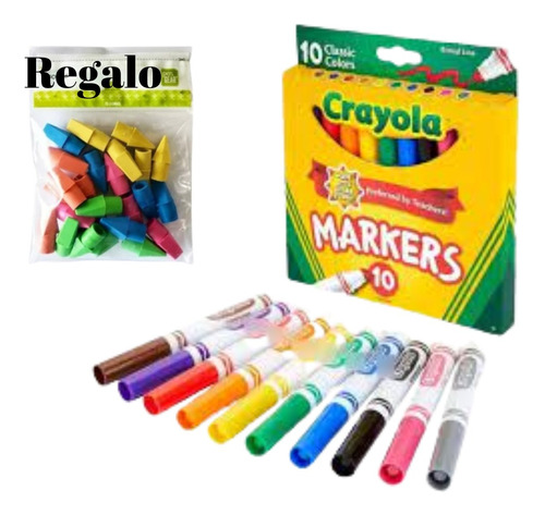 Marcadores De Colores Crayola Caja De 10 +regalo Borradores