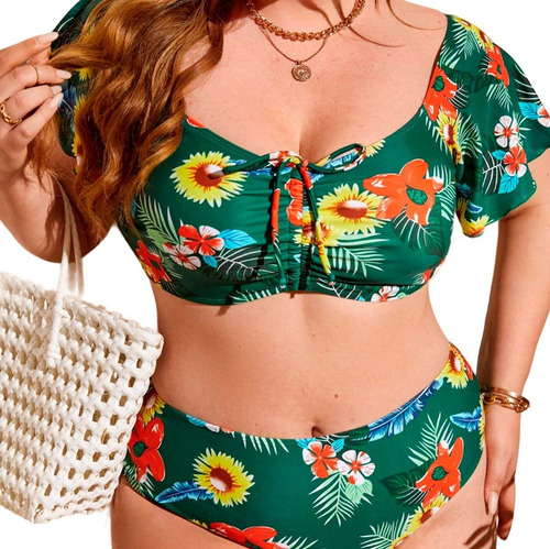 Traje De Baño Bikini Floral Con Cordón 2xl (16)